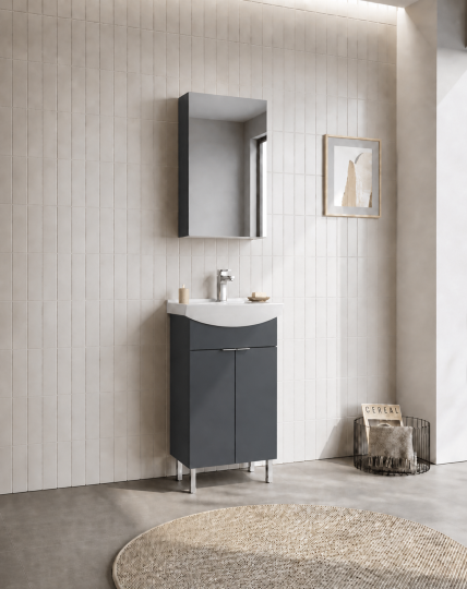 Orka Purus 55 cm ,Mat Antrasit, Banyo Dolabı Takımı (Ayaklı,Dolaplı Ayna), 5008478 - 3