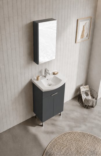 Orka Purus 55 cm ,Mat Antrasit, Banyo Dolabı Takımı (Ayaklı,Dolaplı Ayna), 5008478 - 4