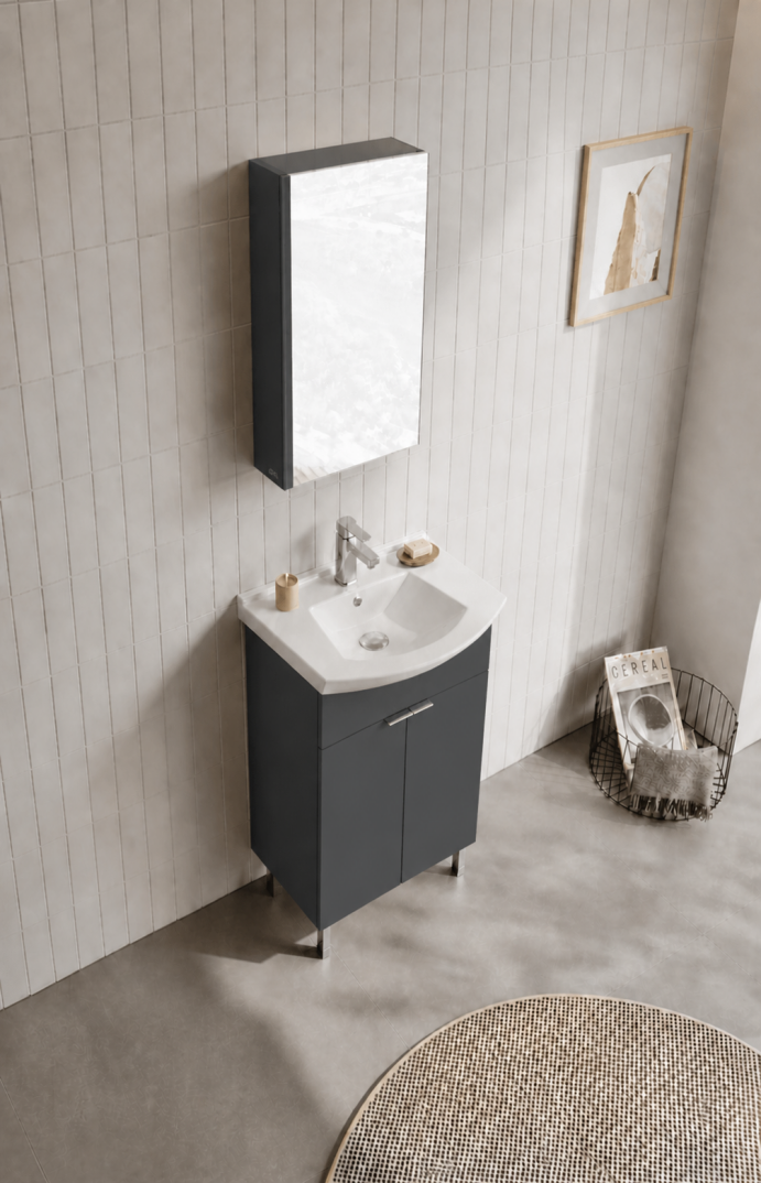 Orka Purus 55 cm ,Mat Antrasit, Banyo Dolabı Takımı (Ayaklı,Dolaplı Ayna), 5008478 - 4