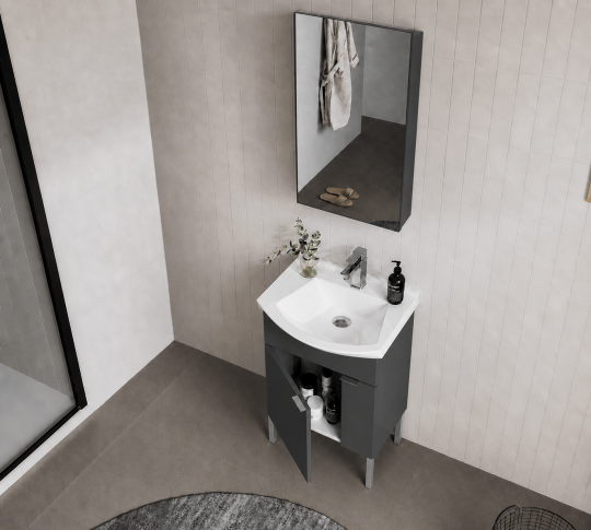 Orka Purus 55 cm ,Mat Antrasit, Banyo Dolabı Takımı (Ayaklı,Dolaplı Ayna), 5008478 - 5