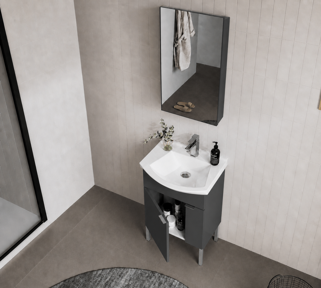Orka Purus 55 cm ,Mat Antrasit, Banyo Dolabı Takımı (Ayaklı,Dolaplı Ayna), 5008478 - 5