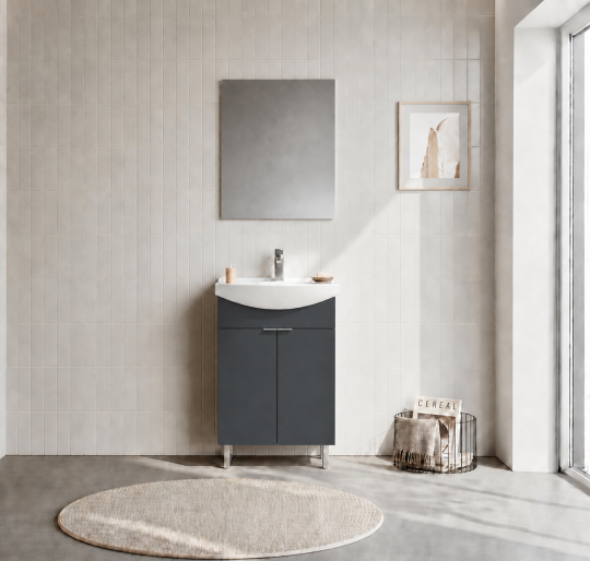 Orka Purus 55 cm ,Mat Antrasit, Banyo Dolabı Takımı (Ayaklı,Düz Ayna), 5008466 - 2