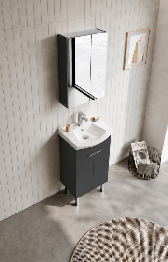 Orka Purus 55 cm ,Mat Antrasit, Banyo Dolabı Takımı (Ayaklı,Düz Ayna), 5008466 - 4