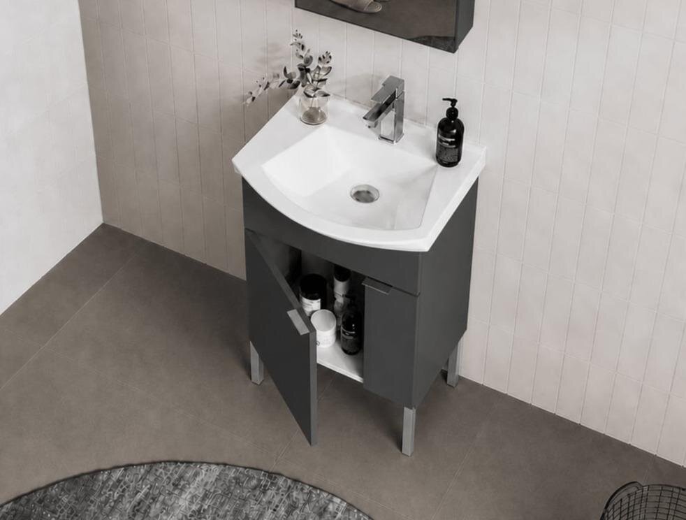 Orka Purus 55 cm ,Mat Antrasit, Banyo Dolabı Takımı (Ayaklı,Düz Ayna), 5008466 - 5