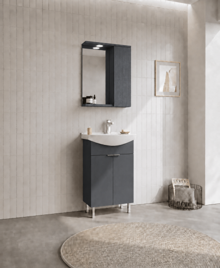 Orka Purus 55 cm ,Mat Antrasit, Banyo Dolabı Takımı (Ayaklı,Spotlu Ayna), 5008436 - 3