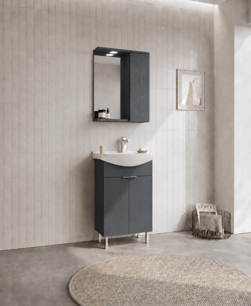 Orka Purus 55 cm ,Mat Antrasit, Banyo Dolabı Takımı (Ayaklı,Spotlu Ayna), 5008436 - 3