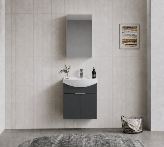 Orka Purus 55 cm ,Mat Antrasit, Banyo Dolabı Takımı (Dolaplı Ayna), 5008334 