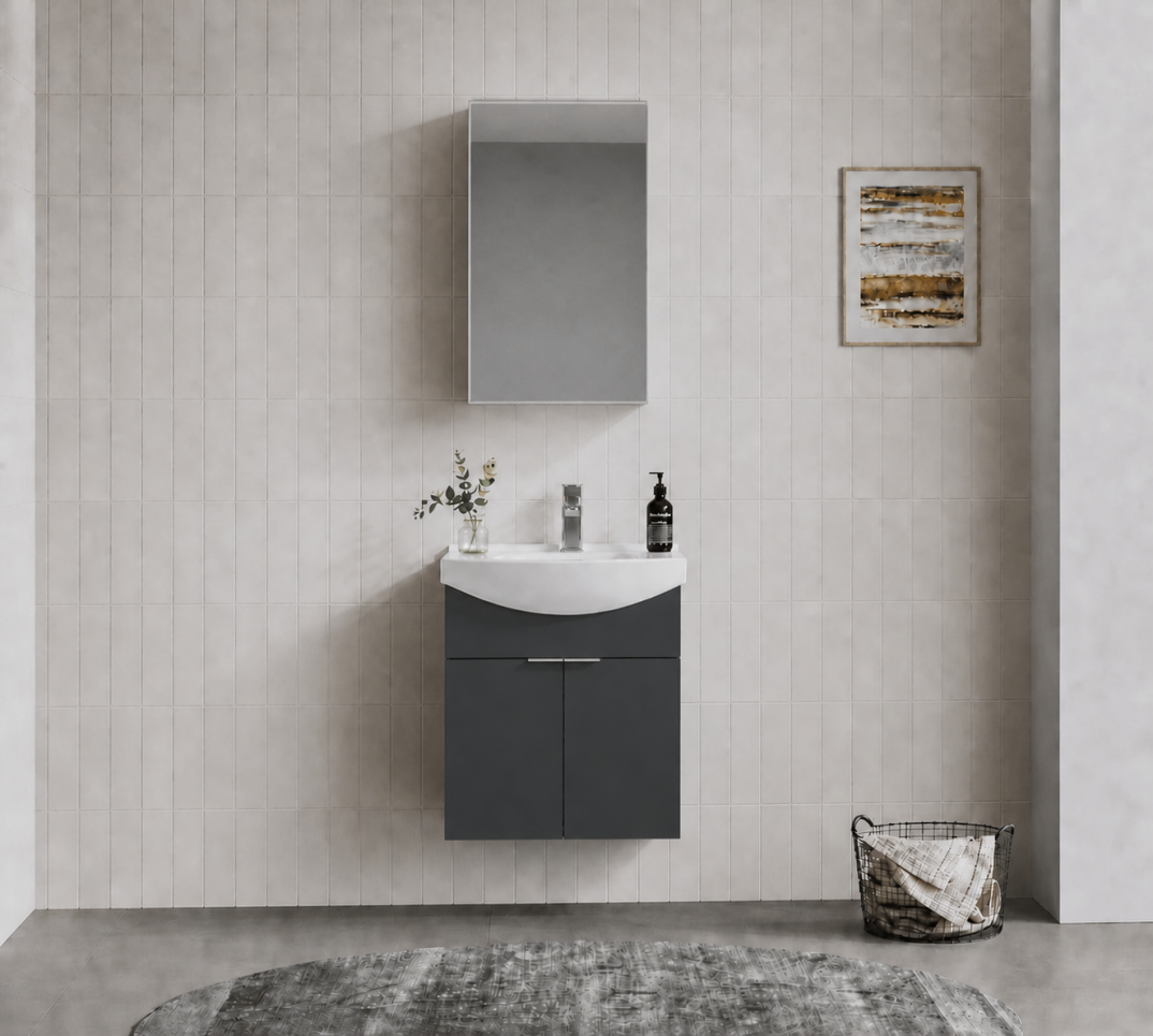 Orka Purus 55 cm ,Mat Antrasit, Banyo Dolabı Takımı (Dolaplı Ayna), 5008334 - 1