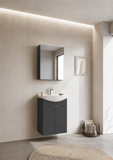 Orka Purus 55 cm ,Mat Antrasit, Banyo Dolabı Takımı (Dolaplı Ayna), 5008334 - 3