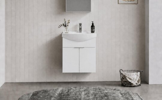 Orka Purus 55 cm, Parlak Beyaz, Banyo Dolabı Alt Modül Ve Lavabo, 5008292