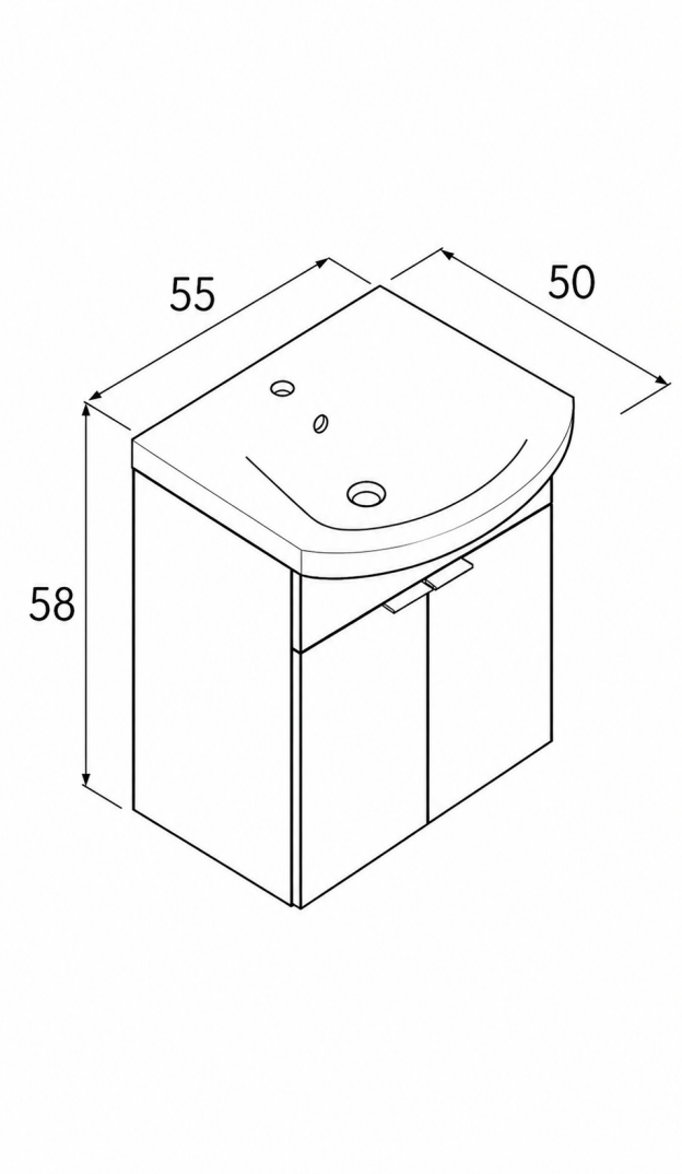 Orka Purus 55 cm, Parlak Beyaz, Banyo Dolabı Alt Modül Ve Lavabo, 5008292 - 7