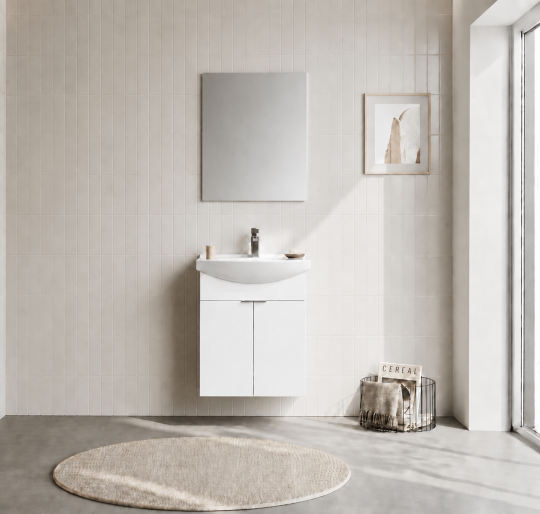 Orka Purus 55 cm ,Parlak Beyaz, Banyo Dolabı Takımı (Asma,Düz Ayna), 5008317