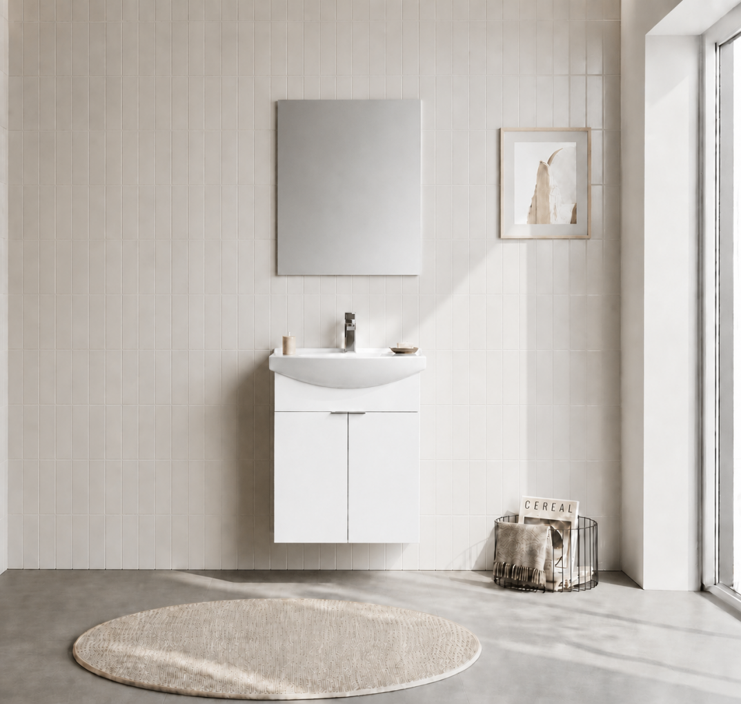 Orka Purus 55 cm ,Parlak Beyaz, Banyo Dolabı Takımı (Asma,Düz Ayna), 5008317 - 1