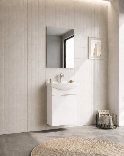 Orka Purus 55 cm ,Parlak Beyaz, Banyo Dolabı Takımı (Asma,Düz Ayna), 5008317 - 3