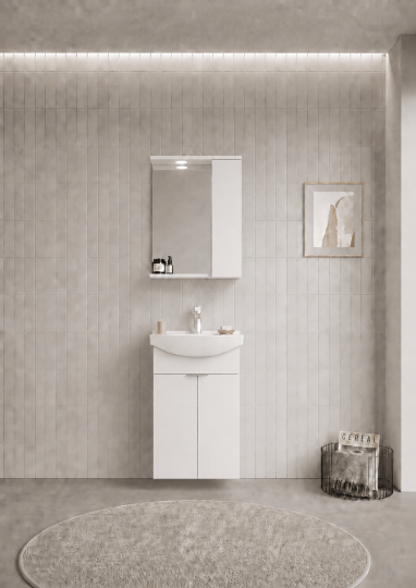 Orka Purus 55 cm ,Parlak Beyaz, Banyo Dolabı Takımı (Asma,Spotlu Ayna), 5008287 - 2