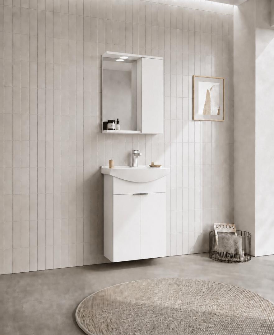 Orka Purus 55 cm ,Parlak Beyaz, Banyo Dolabı Takımı (Asma,Spotlu Ayna), 5008287 - 3
