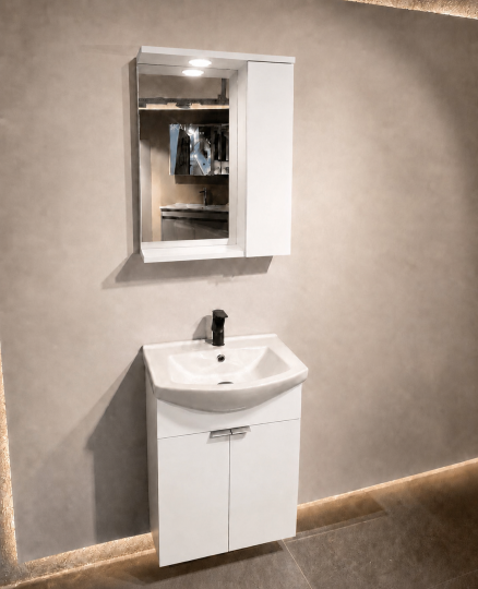 Orka Purus 55 cm ,Parlak Beyaz, Banyo Dolabı Takımı (Asma,Spotlu Ayna), 5008287 - 4