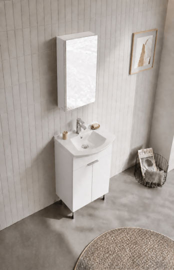 Orka Purus 55 cm ,Parlak Beyaz, Banyo Dolabı Takımı (Ayaklı,Dolaplı Ayna), 5008479 - 4