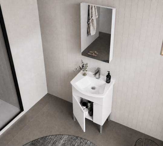 Orka Purus 55 cm ,Parlak Beyaz, Banyo Dolabı Takımı (Ayaklı,Dolaplı Ayna), 5008479 - 5