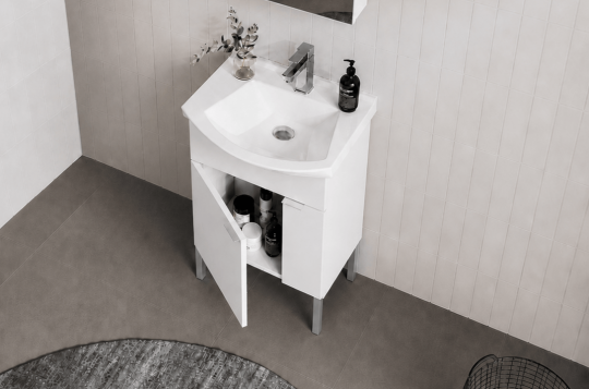 Orka Purus 55 cm ,Parlak Beyaz, Banyo Dolabı Takımı (Ayaklı,Düz Ayna), 5008467 - 5