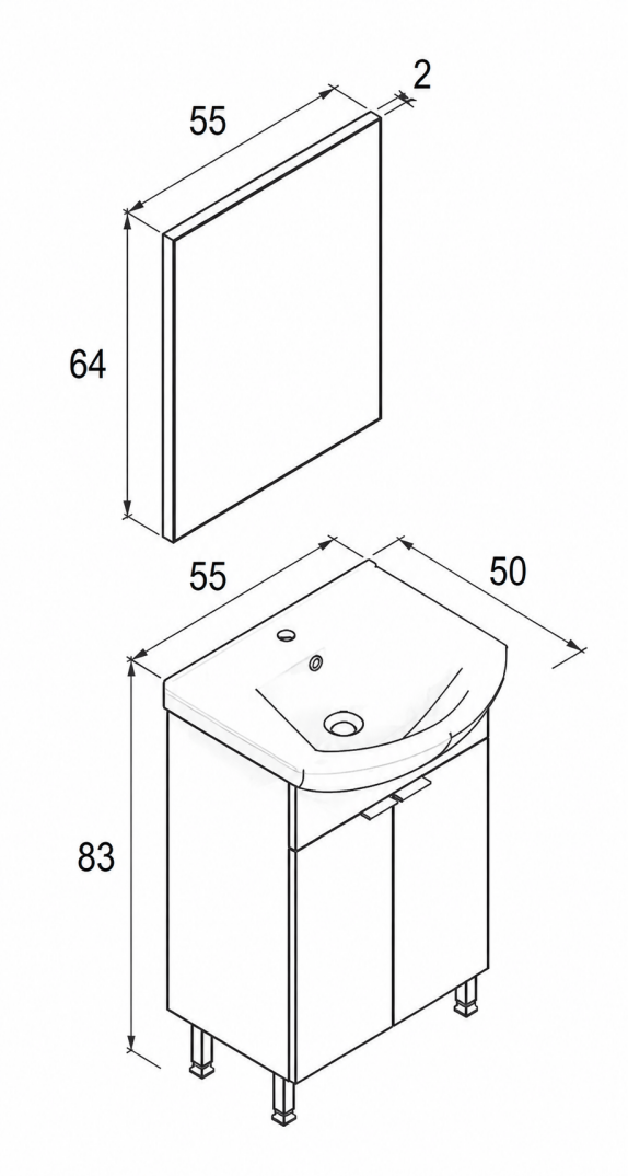 Orka Purus 55 cm ,Parlak Beyaz, Banyo Dolabı Takımı (Ayaklı,Düz Ayna), 5008467 - 6