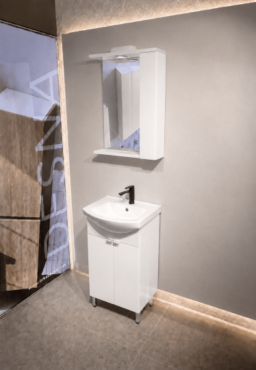 Orka Purus 55 cm ,Parlak Beyaz, Banyo Dolabı Takımı (Ayaklı,Spotlu Ayna), 5008437 - 4