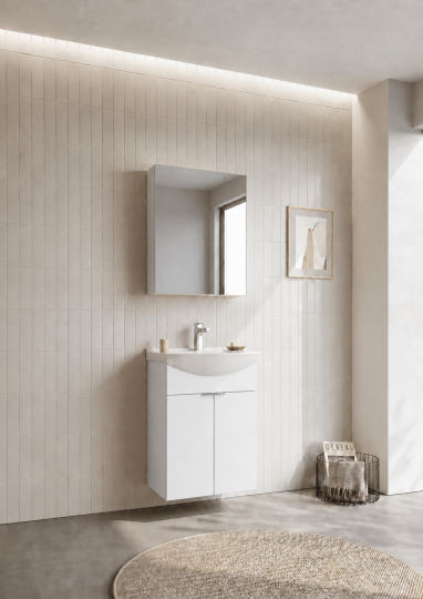 Orka Purus 55 cm ,Parlak Beyaz, Banyo Dolabı Takımı (Dolaplı Ayna),  5008335 - 3