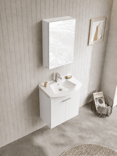 Orka Purus 55 cm ,Parlak Beyaz, Banyo Dolabı Takımı (Dolaplı Ayna),  5008335 - 4