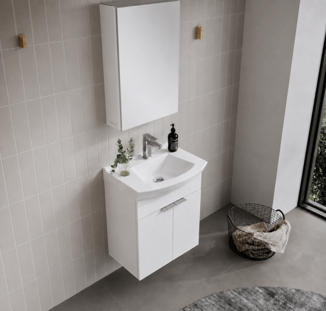 Orka Purus 55 cm ,Parlak Beyaz, Banyo Dolabı Takımı (Dolaplı Ayna),  5008335 - 6