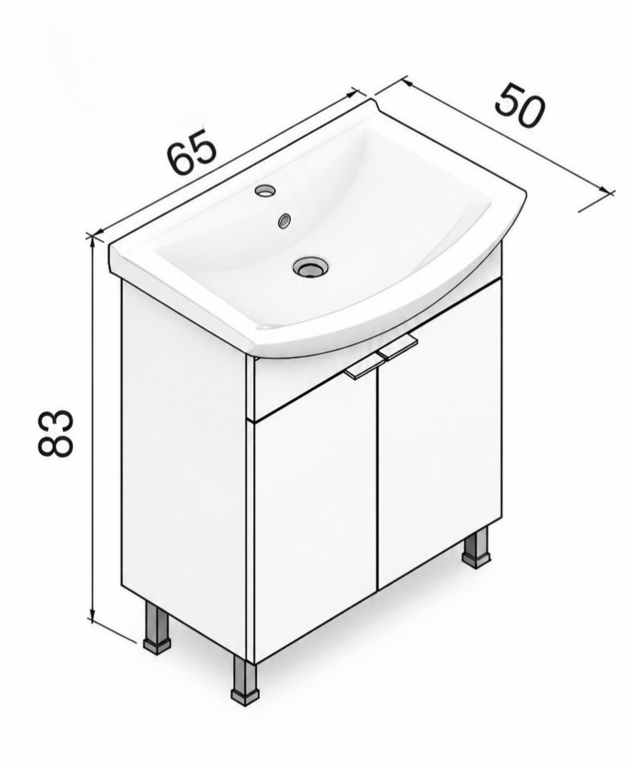 Orka Purus 65 cm, Budva, Banyo Dolabı Alt Modül Ve Lavabo, (Ayaklı), 5008447 - 7