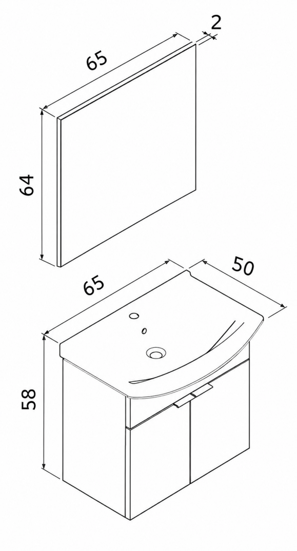 Orka Purus 65 cm ,Budva, Banyo Dolabı Takımı (Asma,Düz Ayna), 5008318 - 5