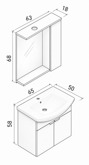 Orka Purus 65 cm ,Budva, Banyo Dolabı Takımı (Asma,Spotlu Ayna), 5007992 - 4