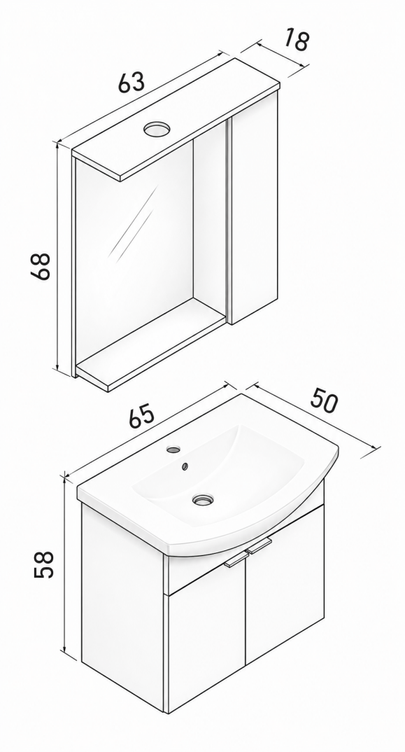 Orka Purus 65 cm ,Budva, Banyo Dolabı Takımı (Asma,Spotlu Ayna), 5007992 - 4
