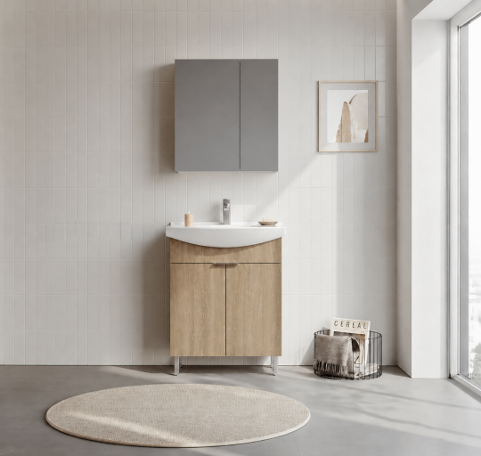 Orka Purus 65 cm ,Budva, Banyo Dolabı Takımı (Ayaklı,Dolaplı Ayna), 5008480 