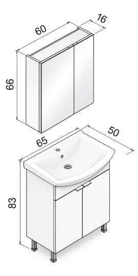 Orka Purus 65 cm ,Budva, Banyo Dolabı Takımı (Ayaklı,Dolaplı Ayna), 5008480 - 6