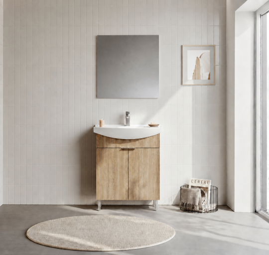 Orka Purus 65 cm ,Budva, Banyo Dolabı Takımı (Ayaklı,Düz Ayna), 5008468