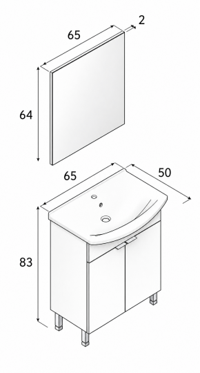 Orka Purus 65 cm ,Budva, Banyo Dolabı Takımı (Ayaklı,Düz Ayna), 5008468 - 6