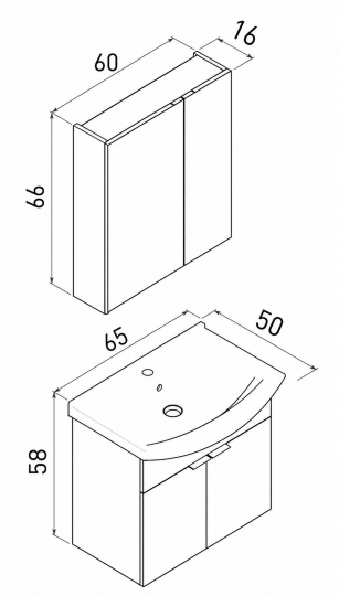 Orka Purus 65 cm ,Budva, Banyo Dolabı Takımı (Dolaplı Ayna), 5008337 - 7