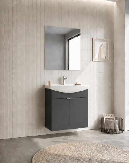 Orka Purus 65 cm ,Mat Antrasit, Banyo Dolabı Takımı (Asma,Düz Ayna), 5008321 - 3
