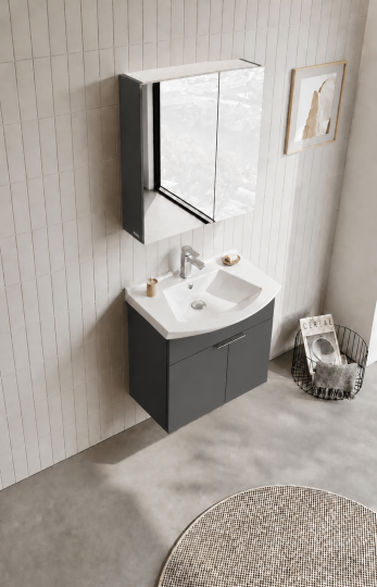 Orka Purus 65 cm ,Mat Antrasit, Banyo Dolabı Takımı (Asma,Düz Ayna), 5008321 - 4