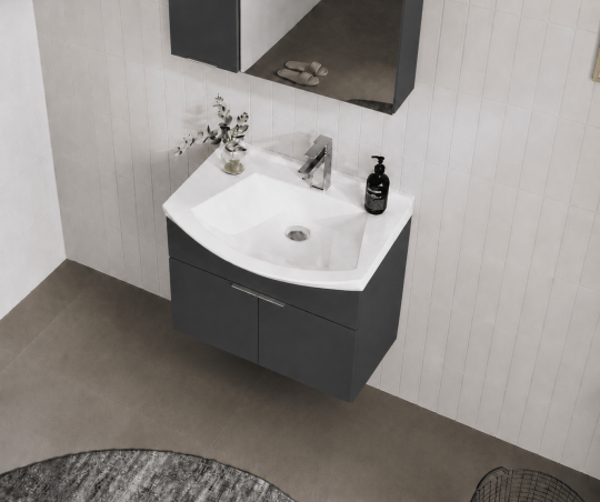 Orka Purus 65 cm ,Mat Antrasit, Banyo Dolabı Takımı (Asma,Düz Ayna), 5008321 - 5