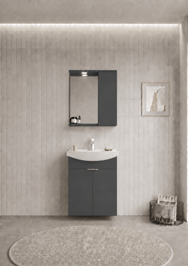 Orka Purus 65 cm ,Mat Antrasit, Banyo Dolabı Takımı (Asma,Spotlu Ayna), 5007983 - 2