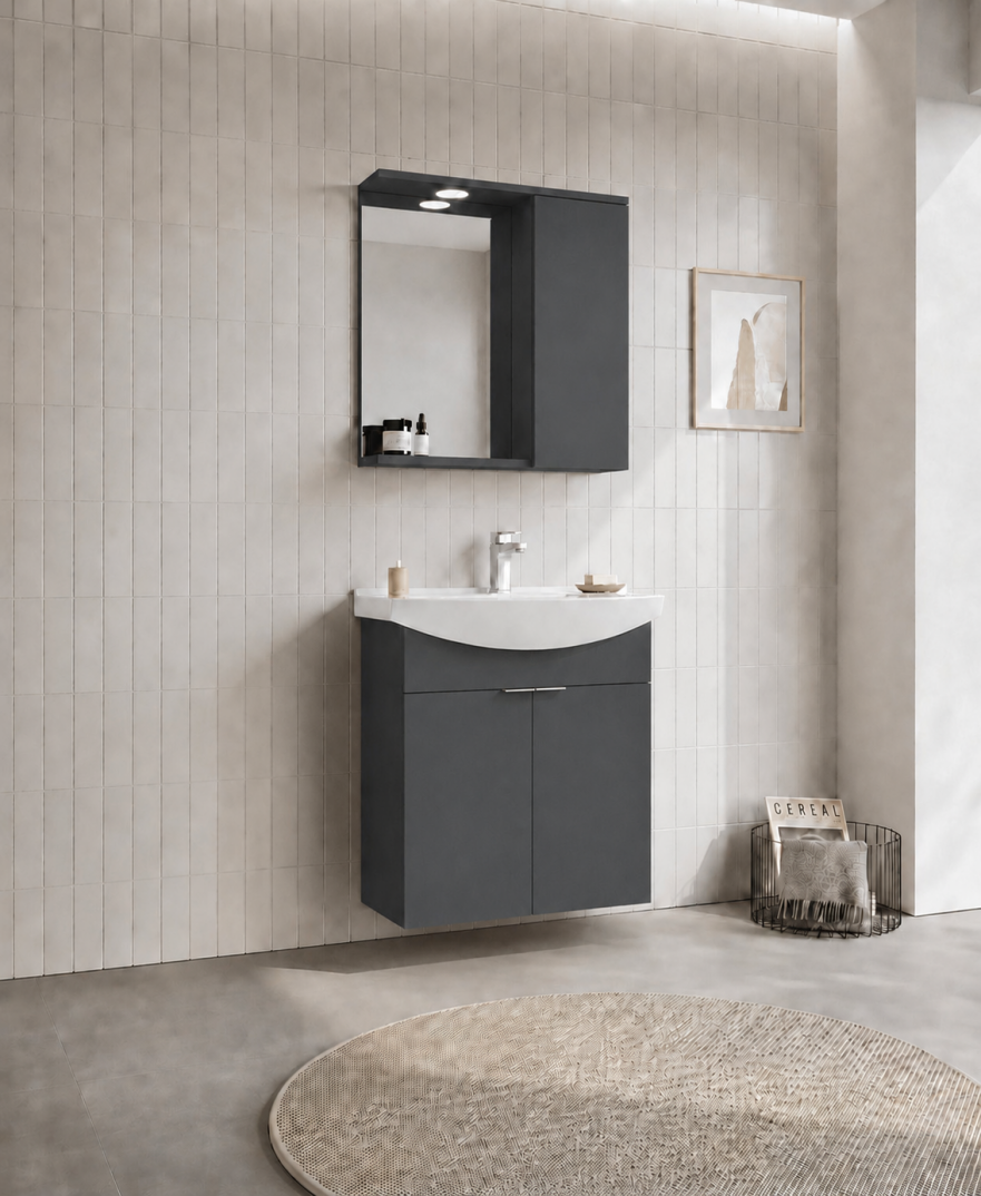 Orka Purus 65 cm ,Mat Antrasit, Banyo Dolabı Takımı (Asma,Spotlu Ayna), 5007983 - 3