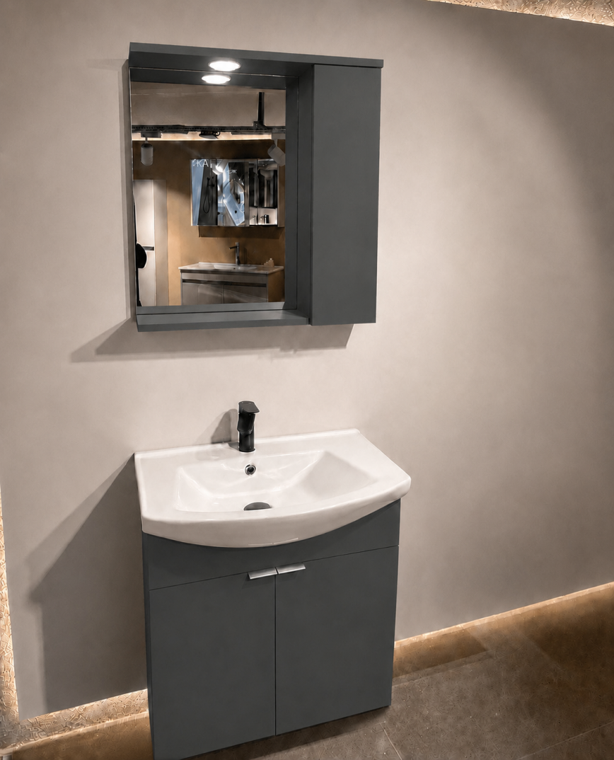 Orka Purus 65 cm ,Mat Antrasit, Banyo Dolabı Takımı (Asma,Spotlu Ayna), 5007983 - 4