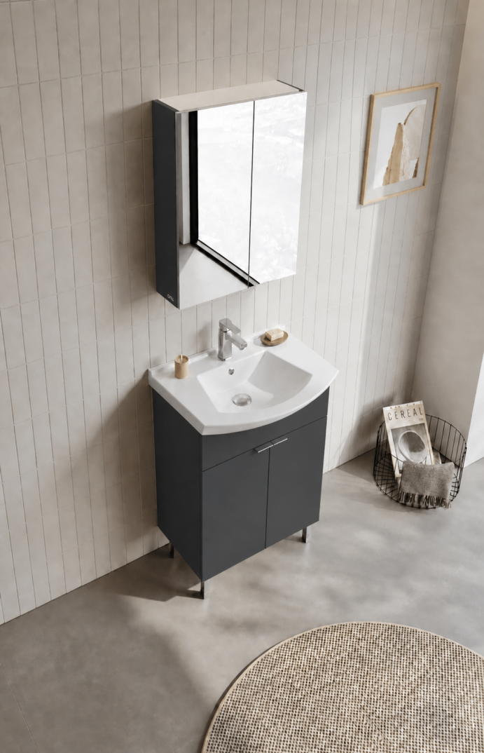 Orka Purus 65 cm ,Mat Antrasit, Banyo Dolabı Takımı (Ayaklı,Dolaplı Ayna), 5008481 - 4