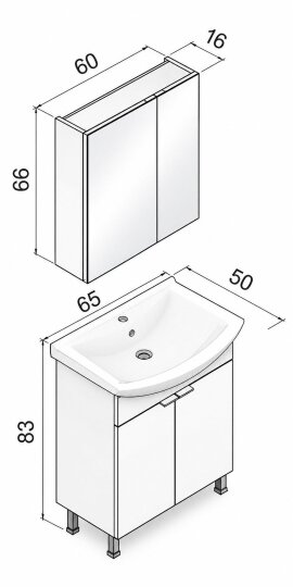 Orka Purus 65 cm ,Mat Antrasit, Banyo Dolabı Takımı (Ayaklı,Dolaplı Ayna), 5008481 - 6