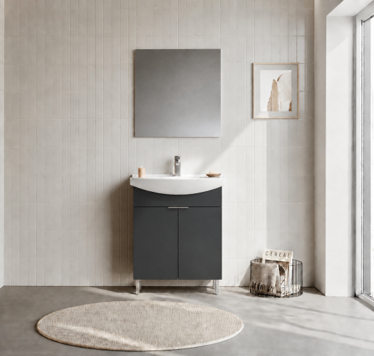 Orka Purus 65 cm ,Mat Antrasit, Banyo Dolabı Takımı (Ayaklı,Düz Ayna), 5008469 