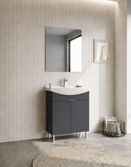 Orka Purus 65 cm ,Mat Antrasit, Banyo Dolabı Takımı (Ayaklı,Düz Ayna), 5008469 - 3