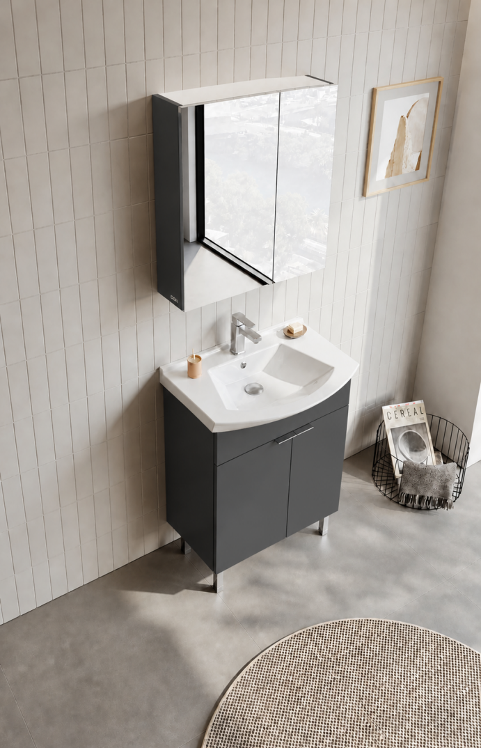 Orka Purus 65 cm ,Mat Antrasit, Banyo Dolabı Takımı (Ayaklı,Düz Ayna), 5008469 - 4