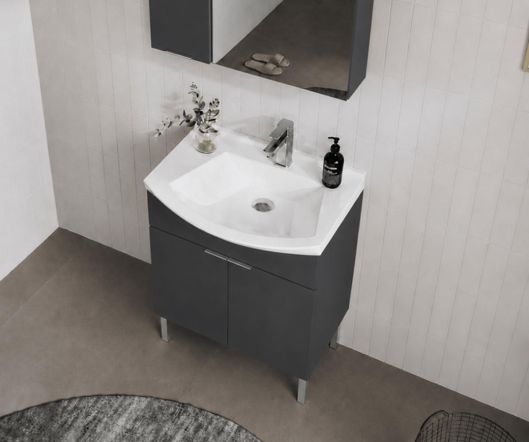 Orka Purus 65 cm ,Mat Antrasit, Banyo Dolabı Takımı (Ayaklı,Düz Ayna), 5008469 - 5